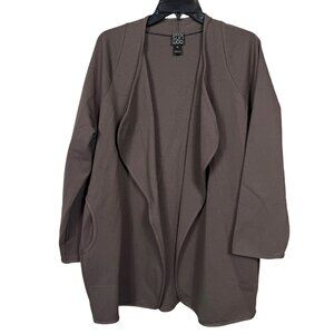 Clara Sun Woo Cardigan Jacket Womens XL Dark Taupe Ponte Knit Draped Pockets